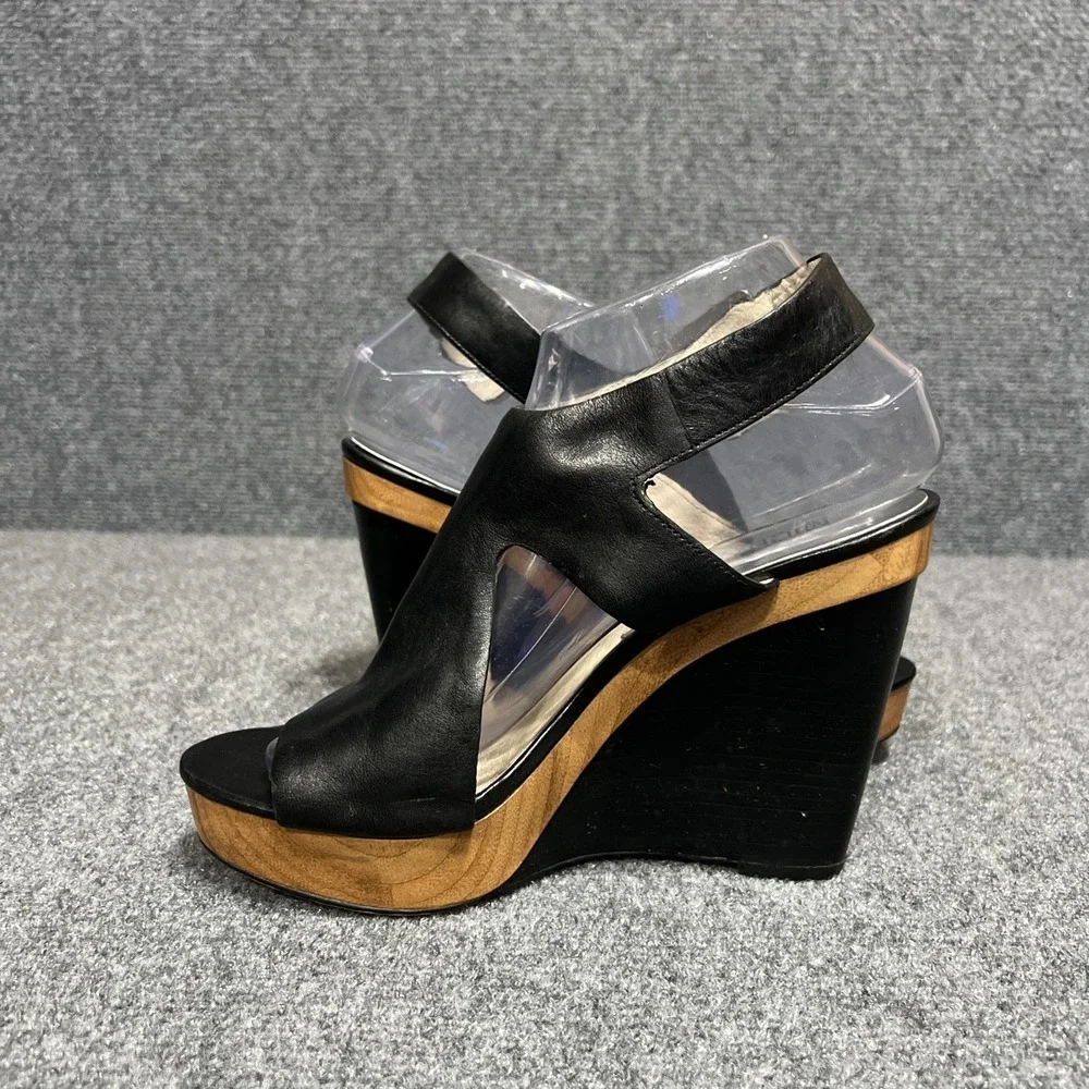 Michael Kors Josephine Black Leather Platform Wedge Sandals Women's Size 8